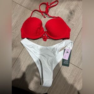 H& M Red Lace Bikini Top (S)-Worn Once & Wild Fable White Bottoms (XS) – NWT